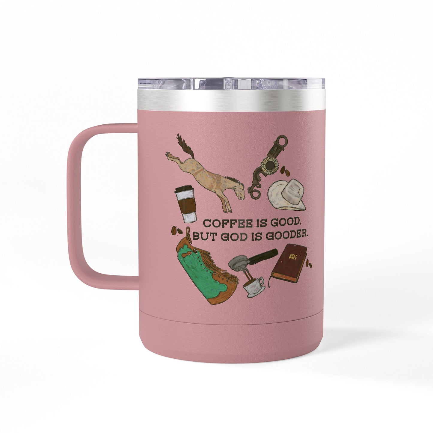 God is Gooder Collage Travel Coffee Cup Western Themed Tumbler - 15oz Travel Mug