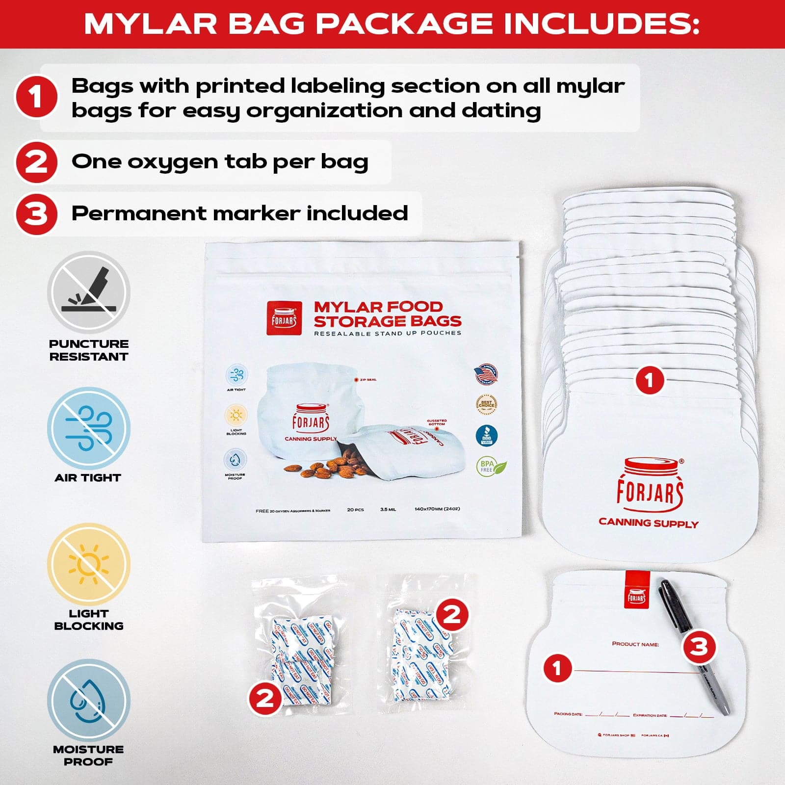 1 Gallon Mylar Bags — 50 Count   7.5 mil per side (≈15 mil total)