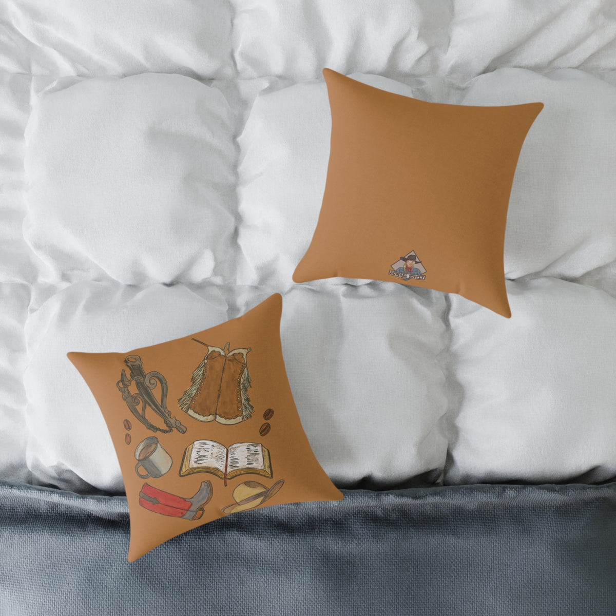 Coffee & Cowboys Collage Canvas Pillow for Cozy Fall Decor