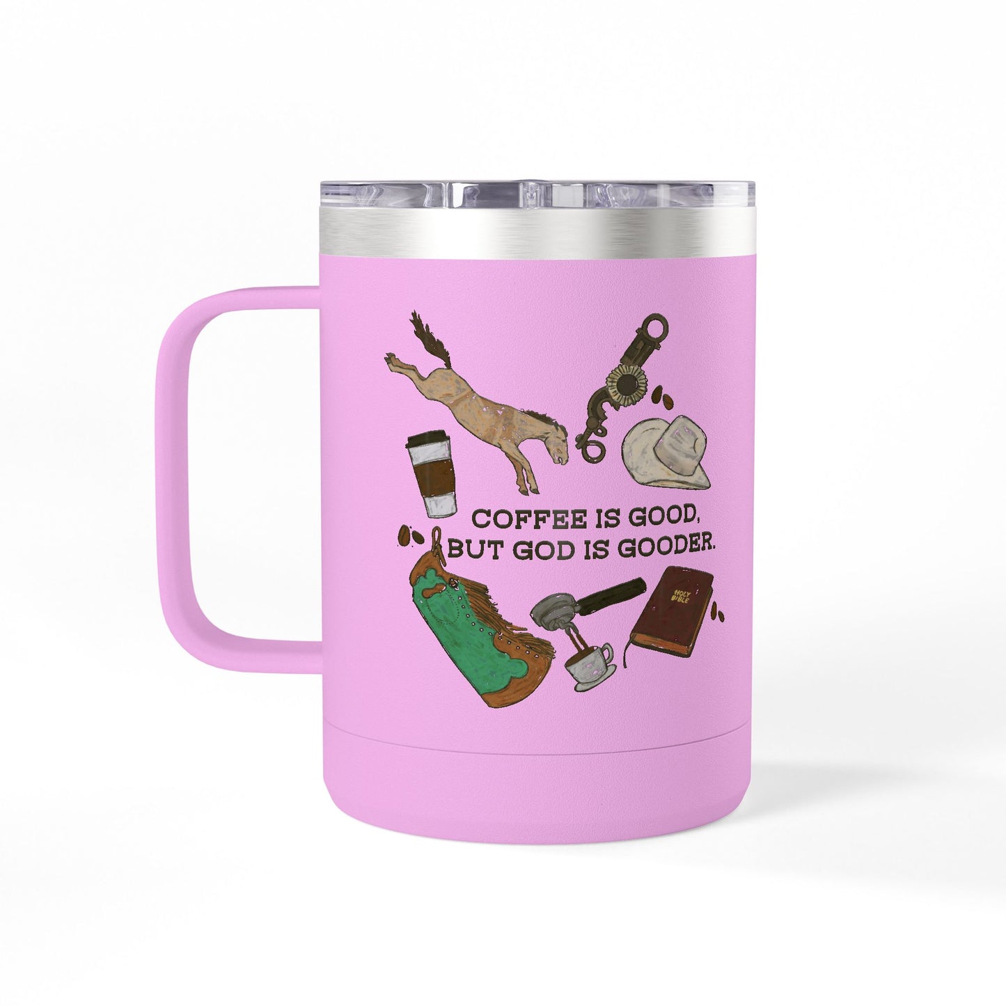 God is Gooder Collage Travel Coffee Cup Western Themed Tumbler - 15oz Travel Mug