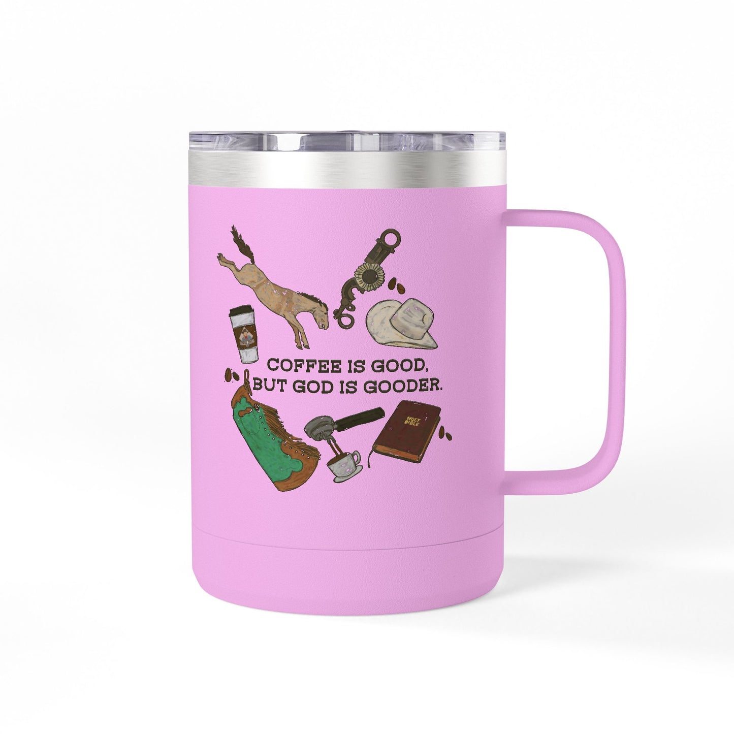 God is Gooder Collage Travel Coffee Cup Western Themed Tumbler - 15oz Travel Mug