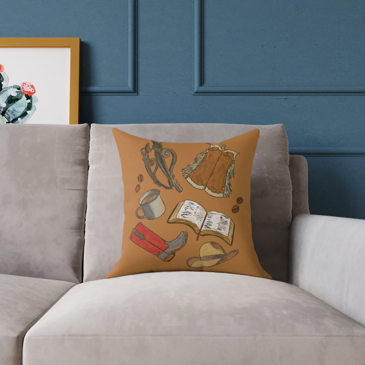 Coffee & Cowboys Collage Canvas Pillow for Cozy Fall Decor