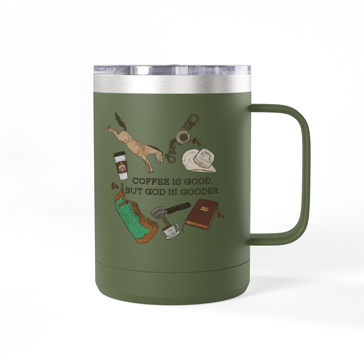God is Gooder Collage Travel Coffee Cup Western Themed Tumbler - 15oz Travel Mug