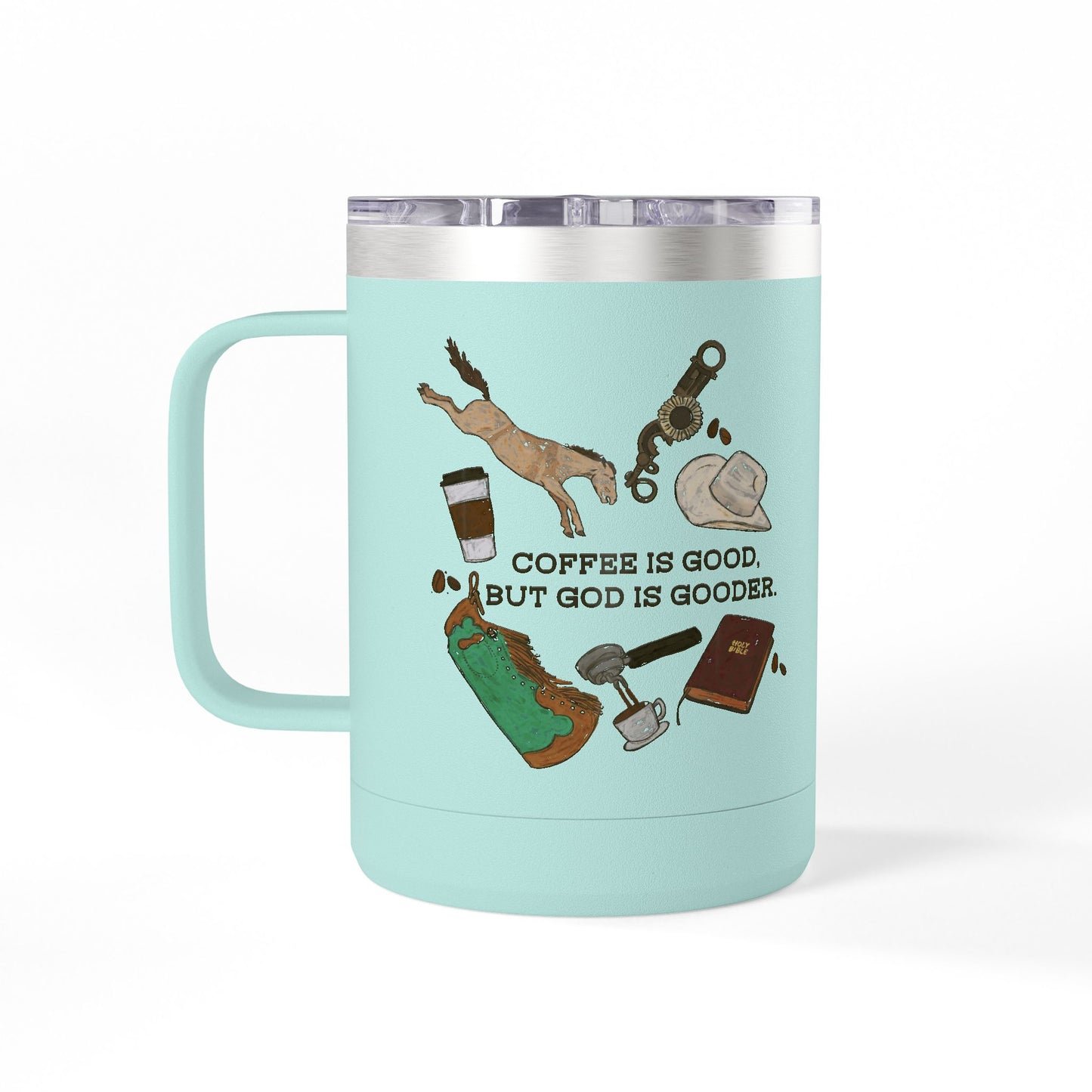 God is Gooder Collage Travel Coffee Cup Western Themed Tumbler - 15oz Travel Mug