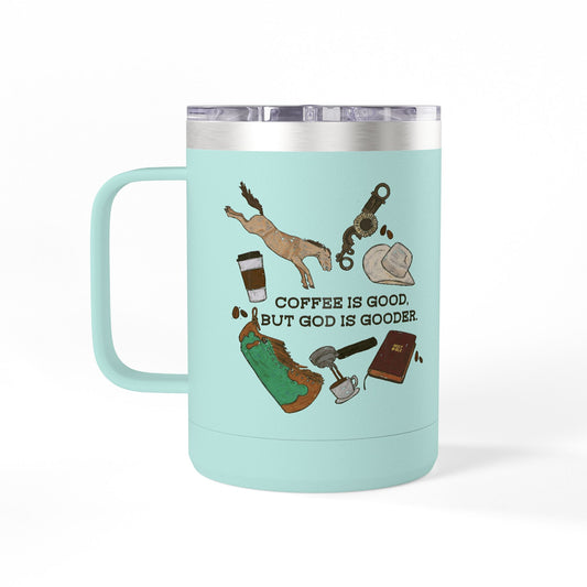 God is Gooder Collage Travel Coffee Cup Western Themed Tumbler - 15oz Travel Mug