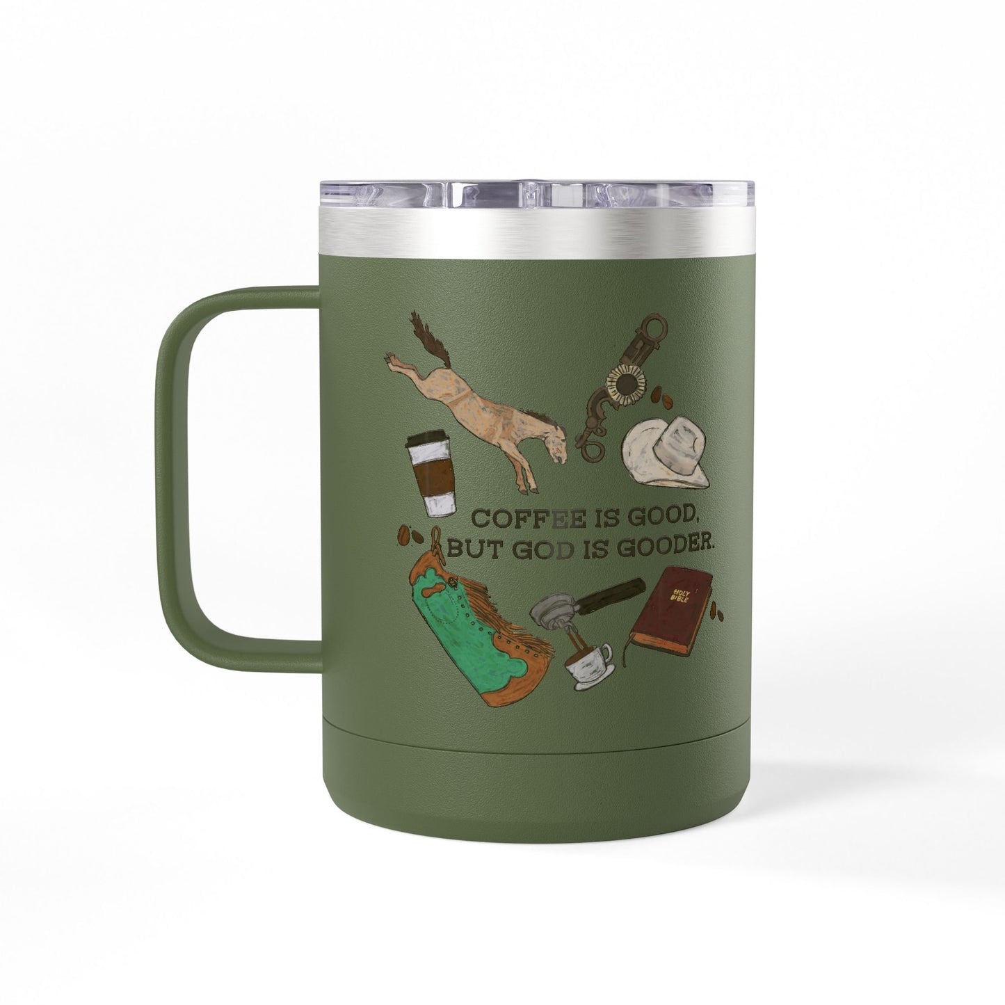 God is Gooder Collage Travel Coffee Cup Western Themed Tumbler - 15oz Travel Mug