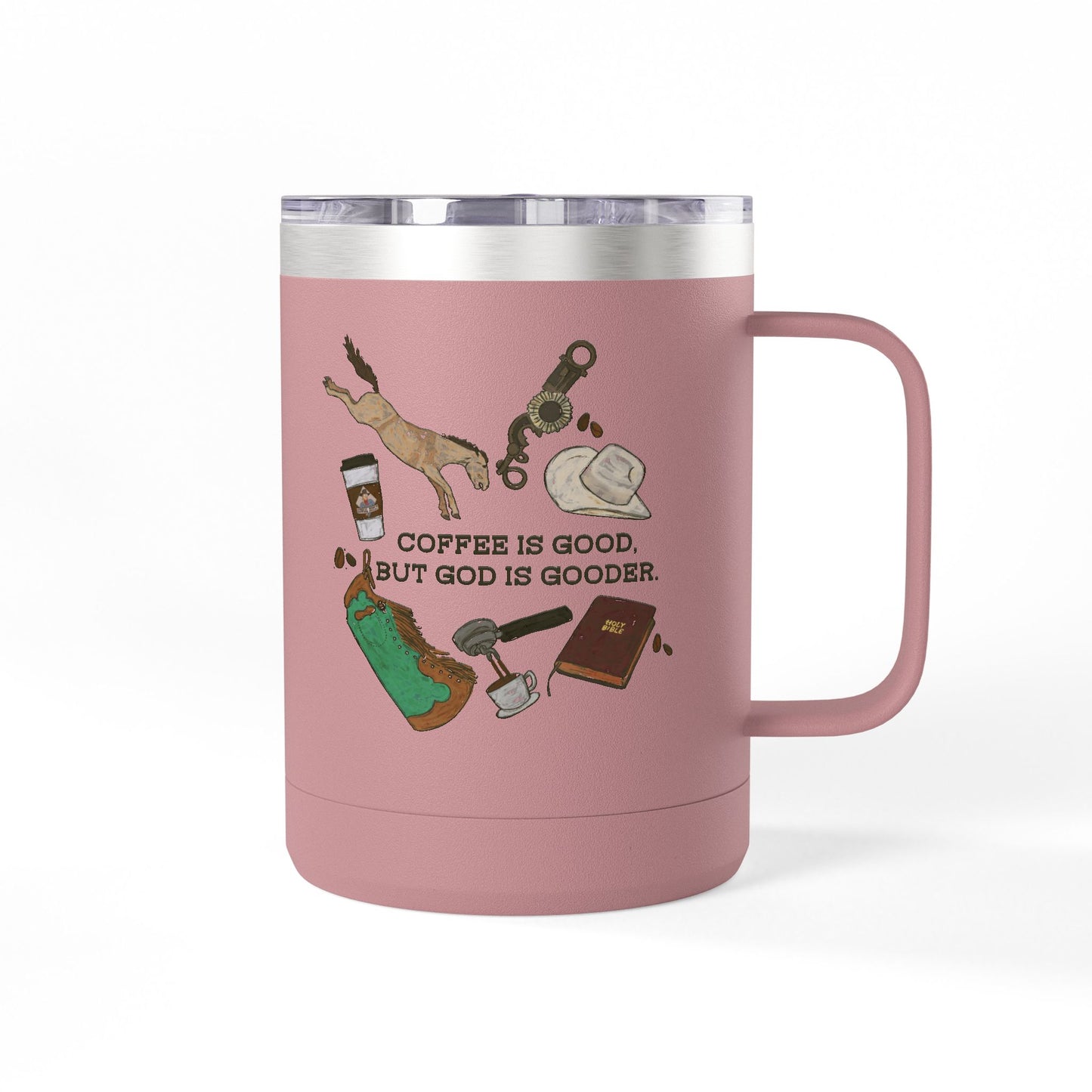 God is Gooder Collage Travel Coffee Cup Western Themed Tumbler - 15oz Travel Mug