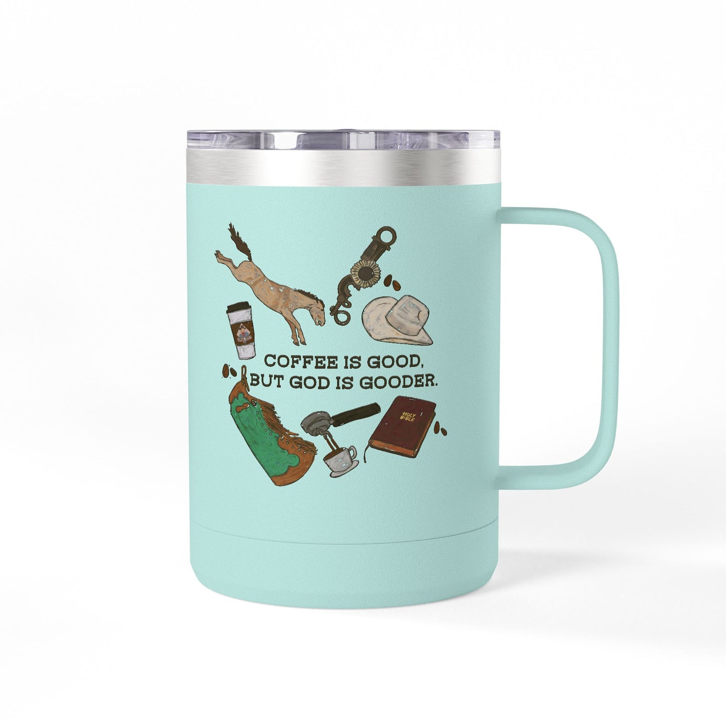 God is Gooder Collage Travel Coffee Cup Western Themed Tumbler - 15oz Travel Mug