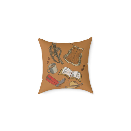 Coffee & Cowboys Collage Canvas Pillow for Cozy Fall Decor