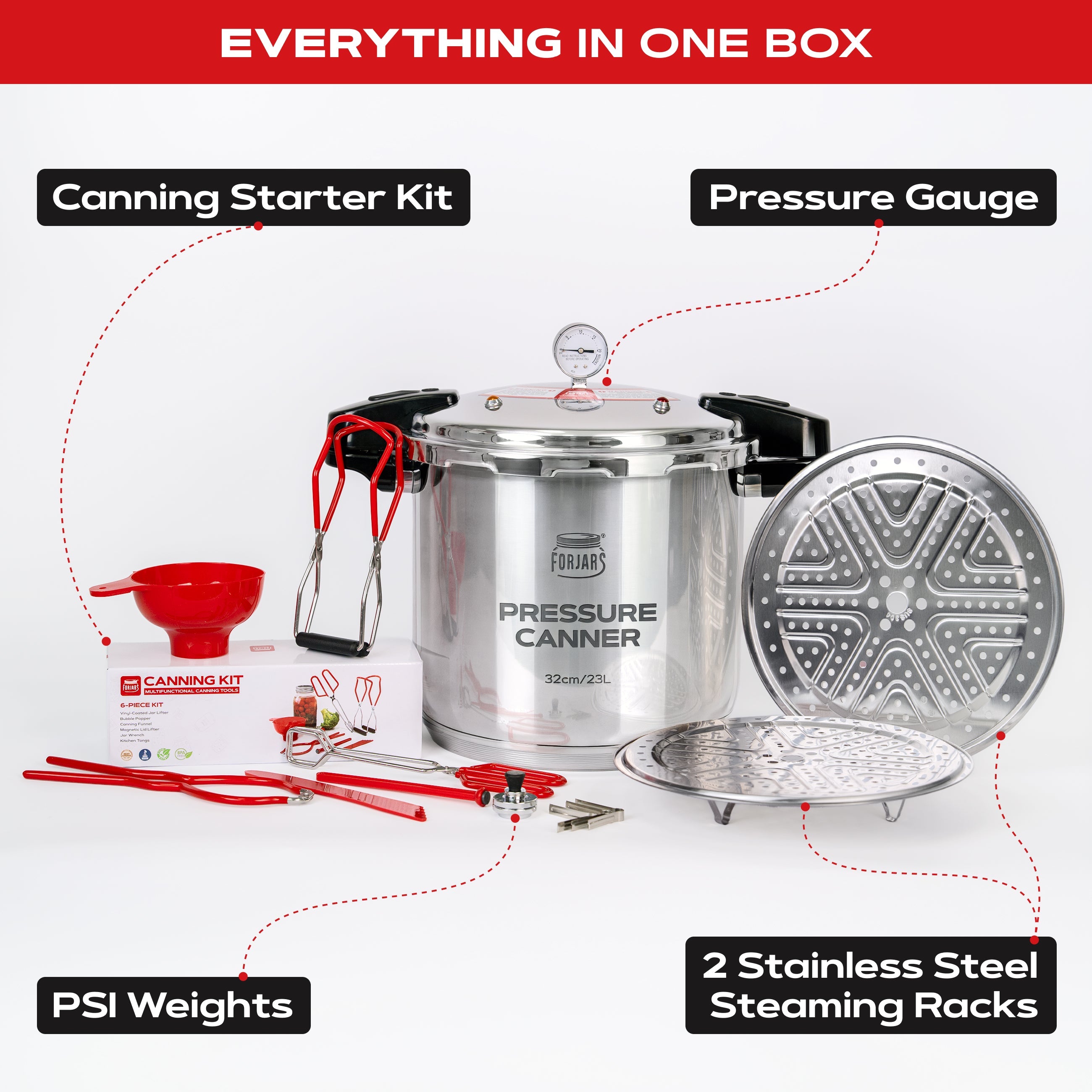 FORJARS® 23-Quart Pressure Canner — Now in Full 304 Stainless Steel